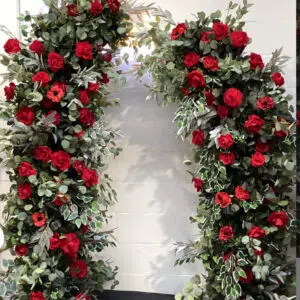 Red Flower Wedding Pillars Free Standing- Set of 2