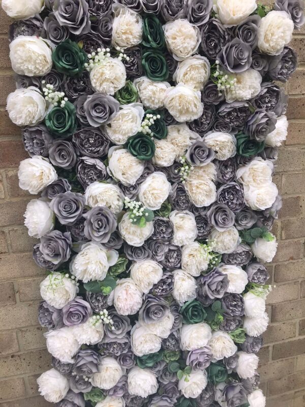 Grey Wedding Flower Wall - Flower Backdrop - Image 2