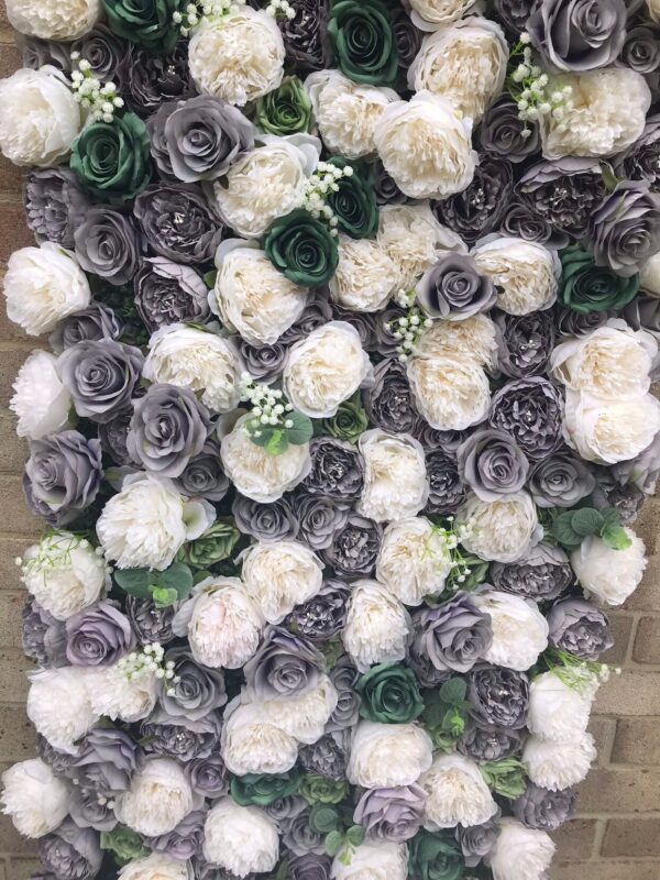 Grey Wedding Flower Wall - Flower Backdrop - Image 5