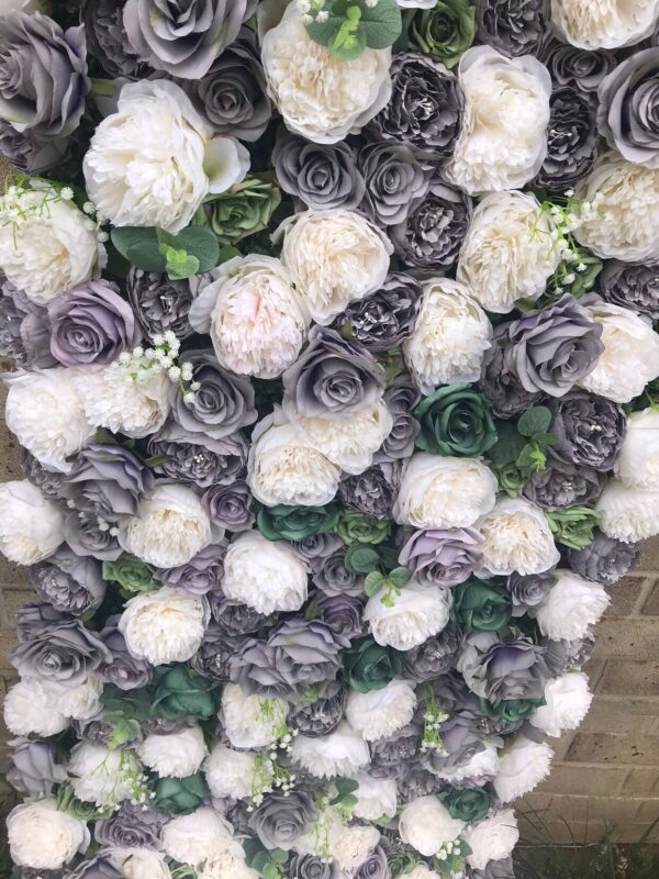 Grey Wedding Flower Wall - Flower Backdrop - Image 6