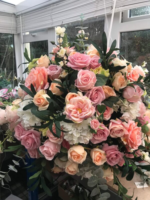 Peach Pink Artificial Roses Wedding Flower Centrepiece - Image 7