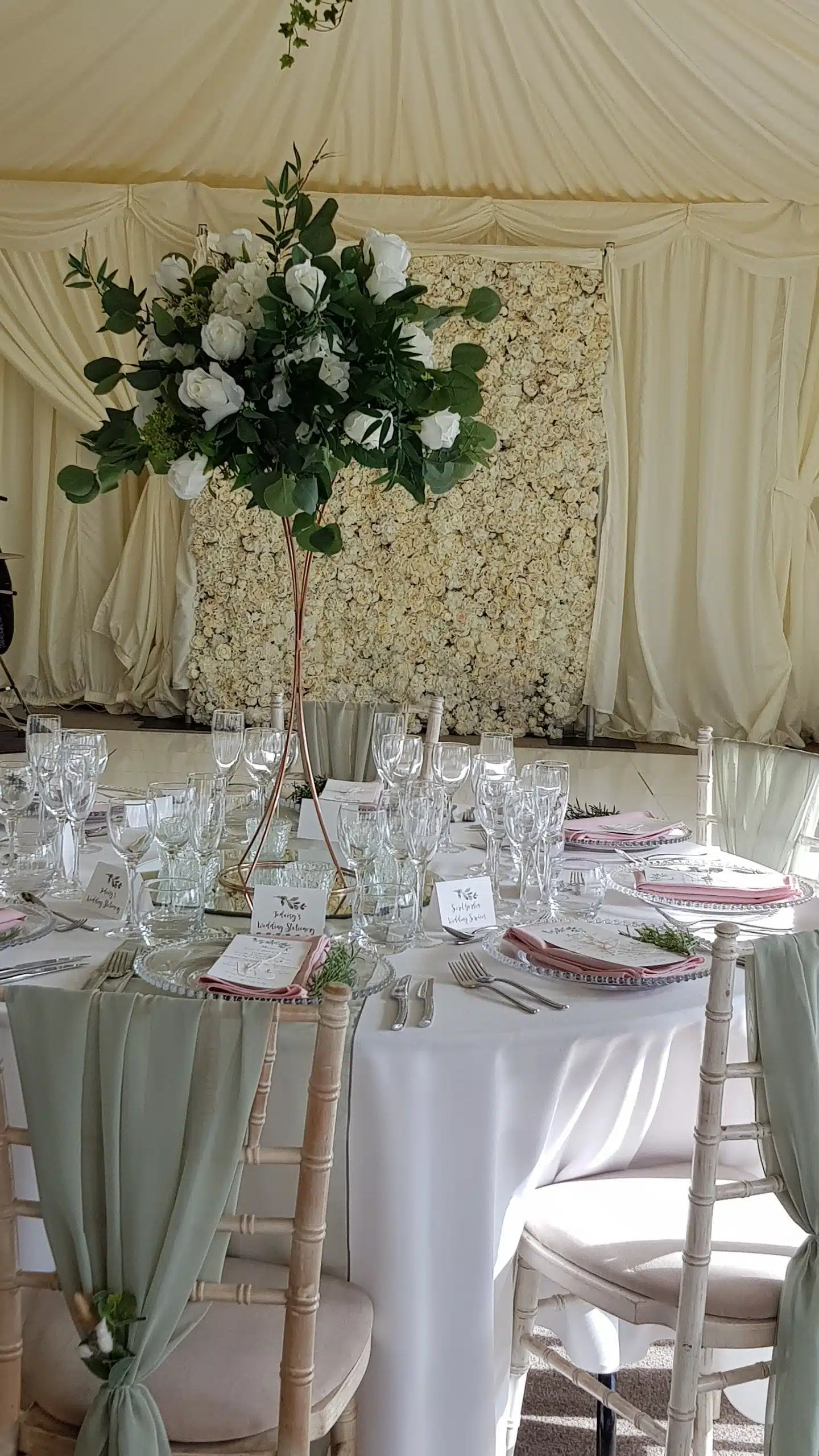 IVY CRUZ Flower Walls, Floral Arrangements | Commercial and Functions White Roses Green Foliage Wedding Table Centrepiece - Image 2