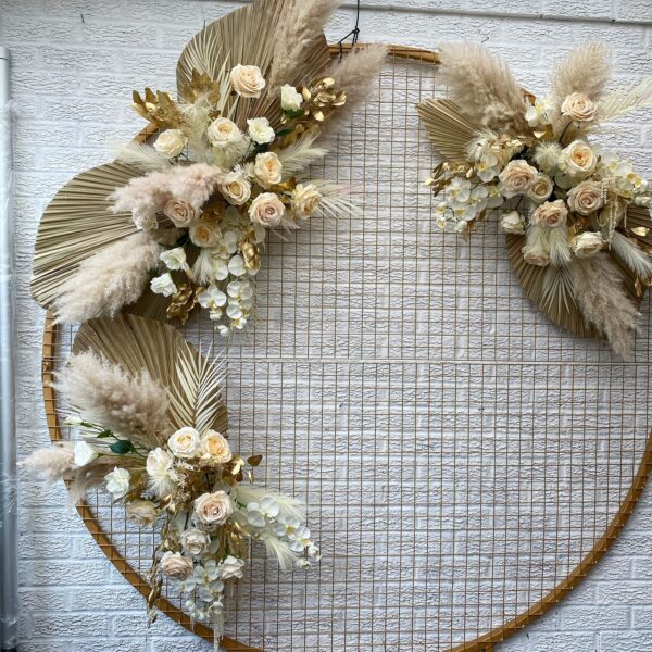 Gold Pampas & Palms Wedding Flower Arch Set x 3 pcs - Image 2