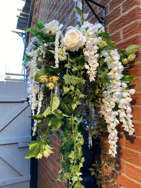 White and Green Hanging Flower Basket - Image 2