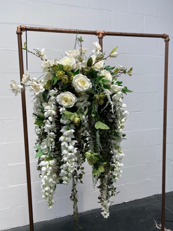 White and Green Hanging Flower Basket