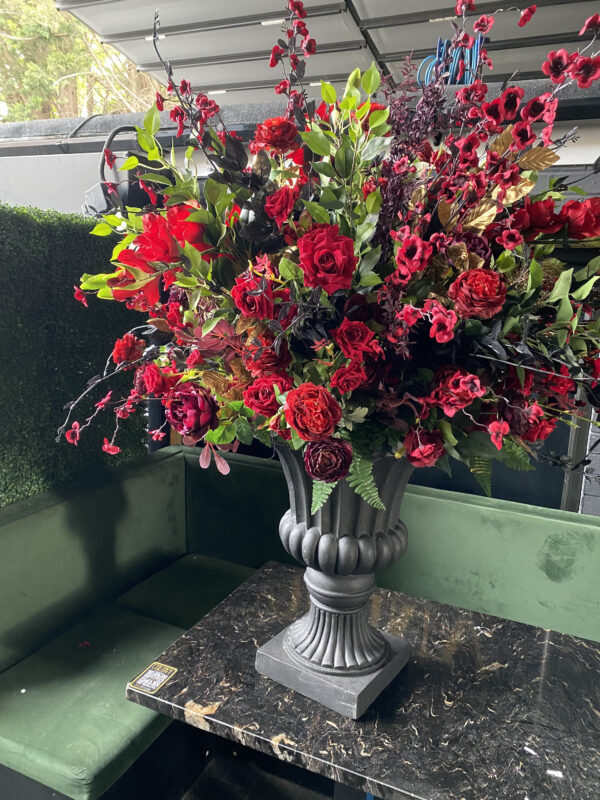 Large Red Roses and Blossom Flower Urn - Image 3