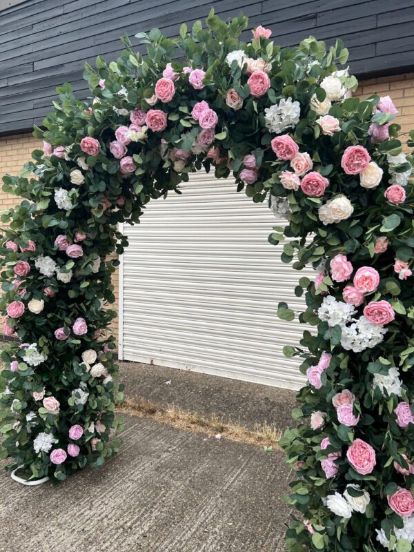 Blush Pink and Green Wedding Flower Arch - Image 2