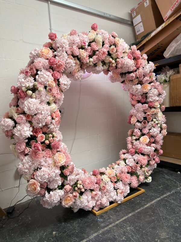 Round Moongate Wedding Arch - Pink Hydrangea & Rose - Image 3