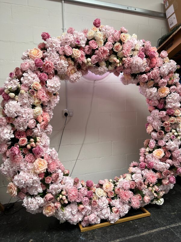 Round Moongate Wedding Arch - Pink Hydrangea & Rose - Image 2