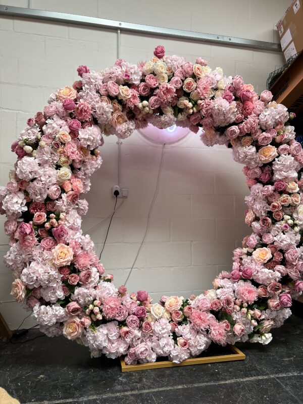 Round Moongate Wedding Arch - Pink Hydrangea & Rose - Image 4