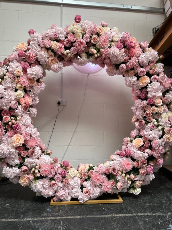 Round Moongate Wedding Arch - Pink Hydrangea & Rose - Image 5