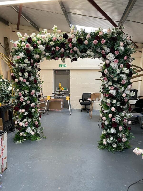 Luxurious Square Wedding Flower Arch Burgundy Roses - Image 3