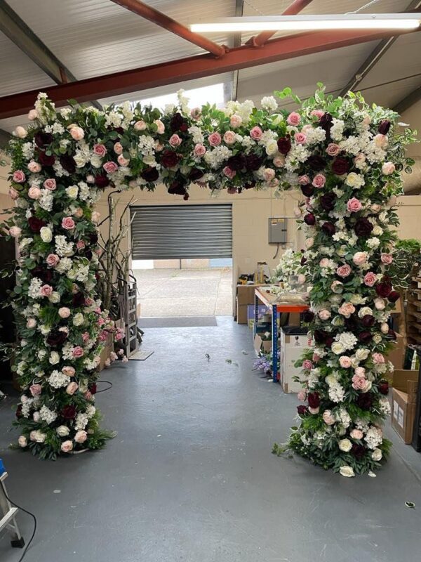 Luxurious Square Wedding Flower Arch Burgundy Roses - Image 5