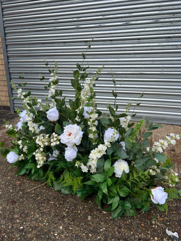 White Roses and Eucalyptus Wedding Floor Aisle Arrangement - Image 2