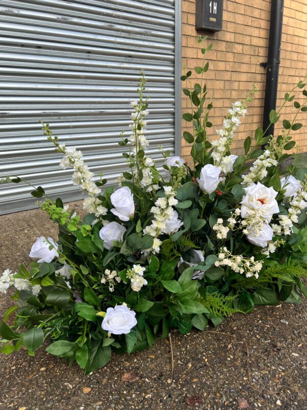 White Roses and Eucalyptus Wedding Floor Aisle Arrangement - Image 3