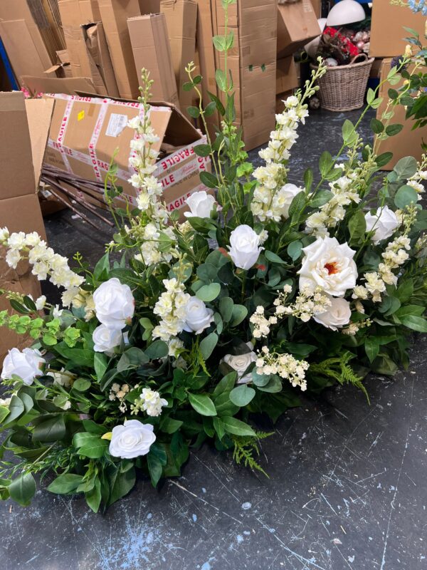 White Roses and Eucalyptus Wedding Floor Aisle Arrangement - Image 5