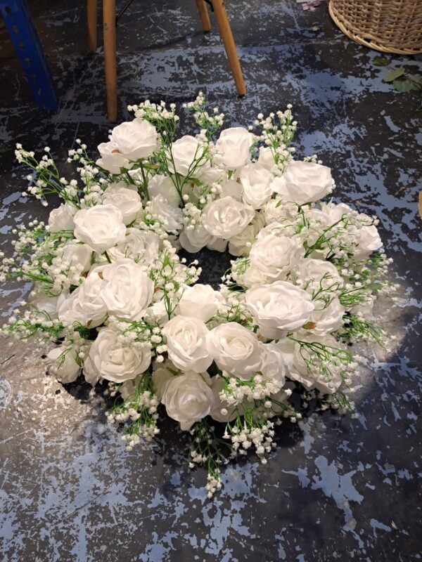 Wedding Candle Wreath Centrepiece White Roses - Image 3