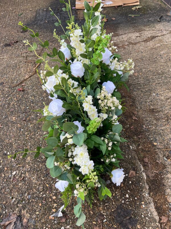 White Roses and Eucalyptus Wedding Floor Aisle Arrangement - Image 6