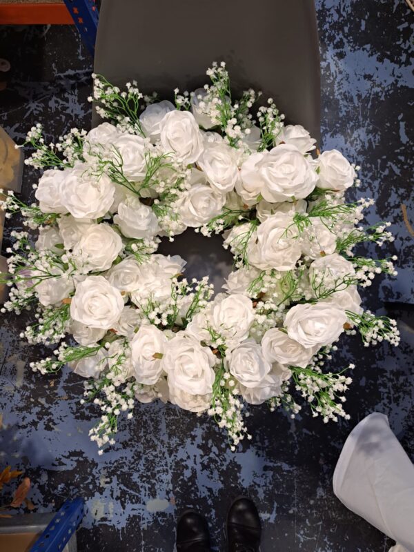 Wedding Candle Wreath Centrepiece White Roses - Image 2