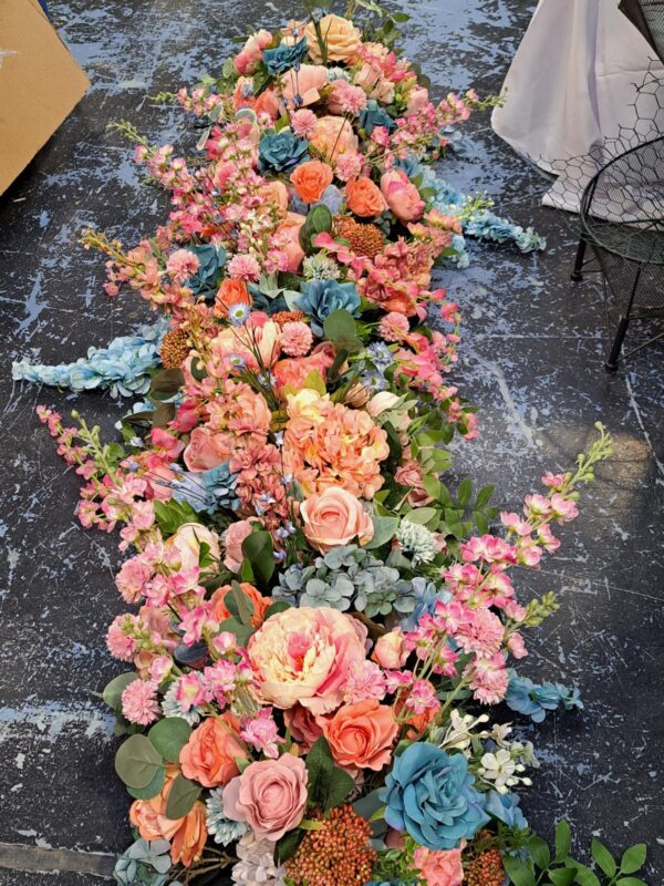 Vibrant Peach, Pink and Turquoise Wedding Flower Garland - Image 3