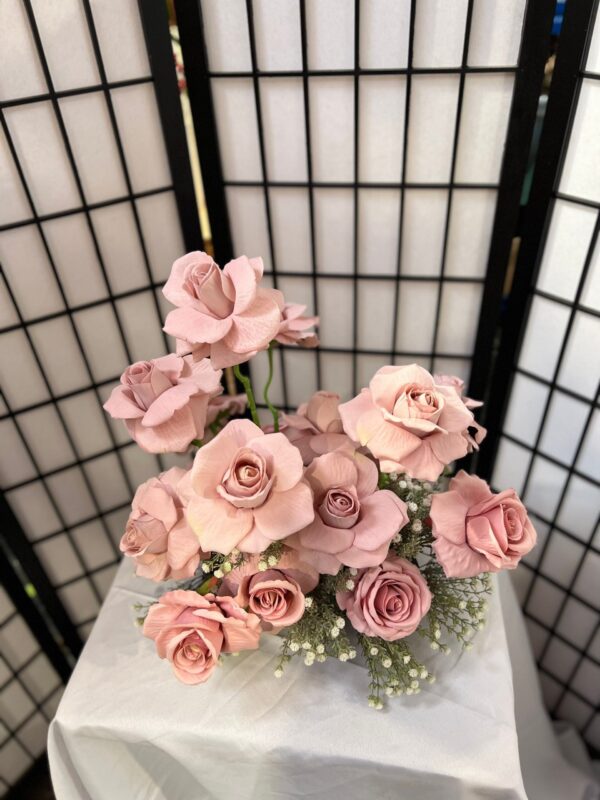 Pink Roses Low Flower Wedding Centrepiece - Image 3