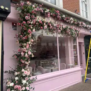 Pink Flower Garland - Restaurant Window Decor