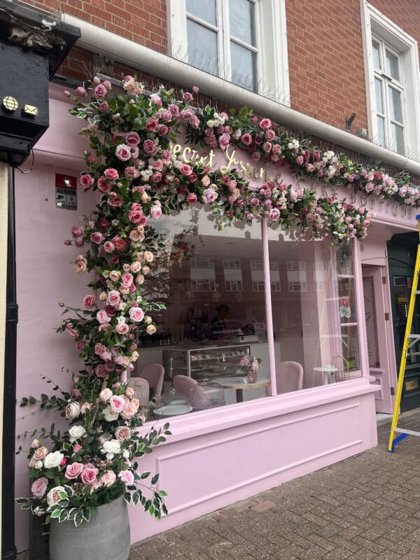 Pink Flower Garland - Restaurant Window Decor