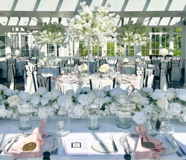 White Cherry Blossoms and Roses Wedding Centrepiece - Image 7