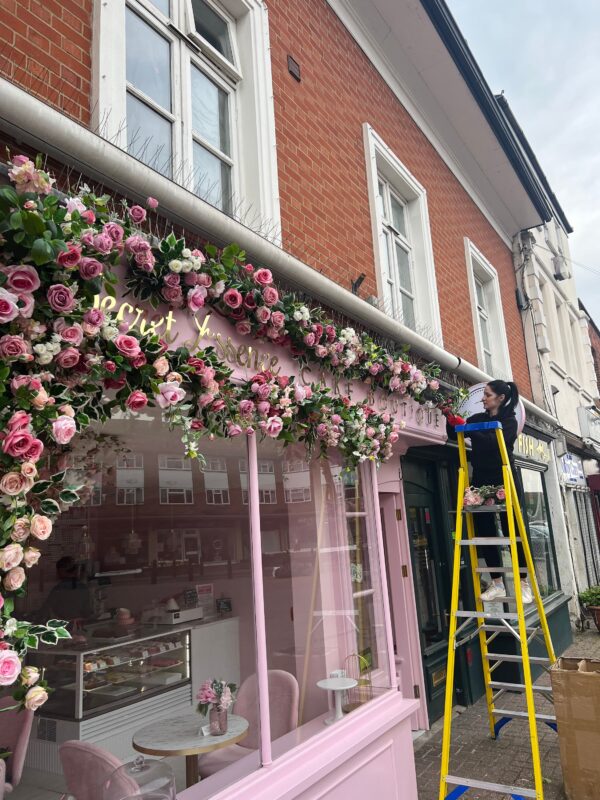 Pink Flower Garland - Restaurant Window Decor - Image 2