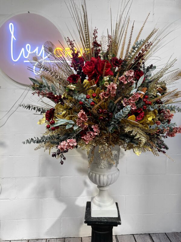 Christmas Red & Gold Flower Urn Centrepiece