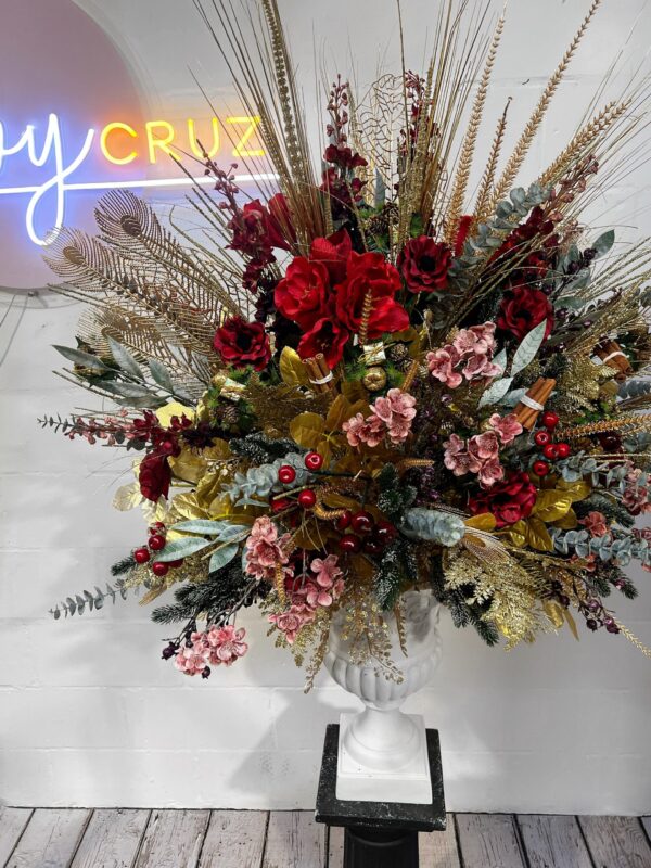 Christmas Red & Gold Flower Urn Centrepiece - Image 2