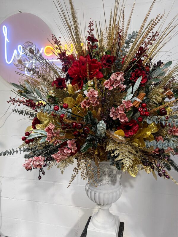 Christmas Red & Gold Flower Urn Centrepiece - Image 4