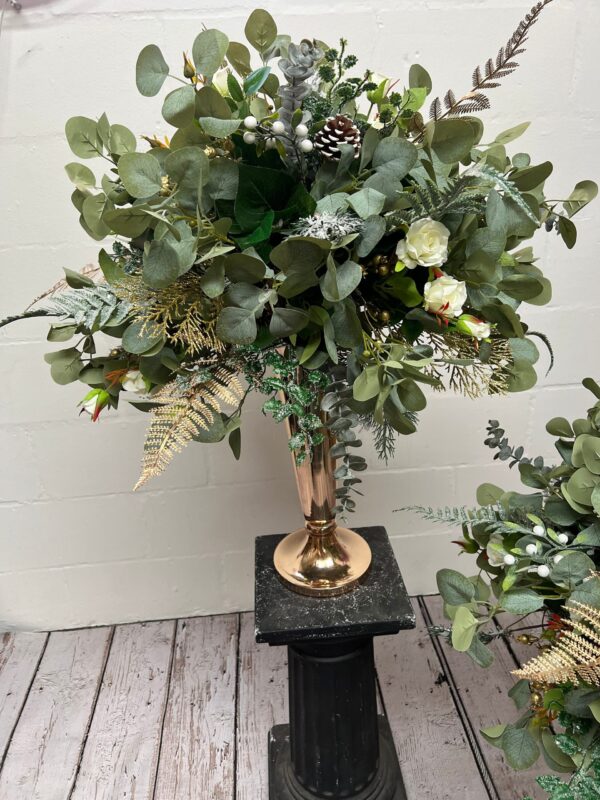 Gold & White Christmas Wedding Flowers Centrepiece - Image 8