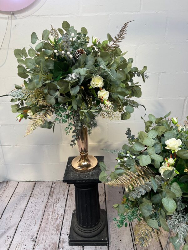 Gold & White Christmas Wedding Flowers Centrepiece - Image 3