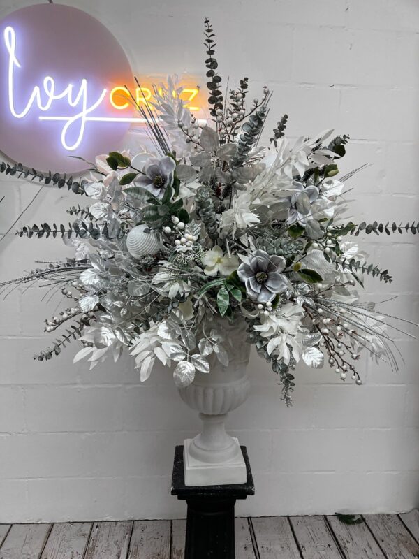 Silver and White Winter Flower Urn Arrangement - Image 2