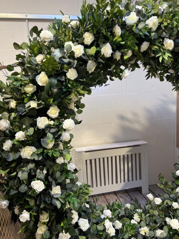 Green and White Moongate Wedding Flower Arch - Image 2