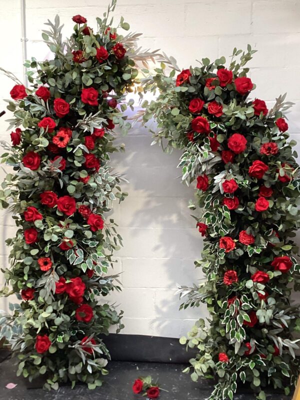 Red Flower Wedding Pillars Free Standing- Set of 2 - Image 5