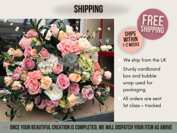 Peach Pink Artificial Roses Wedding Flower Centrepiece - Image 4