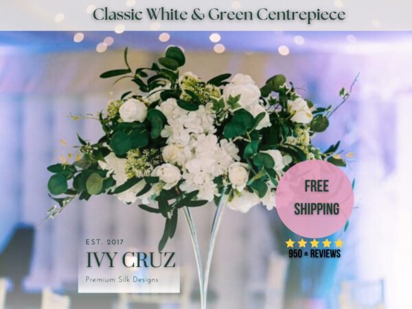 White Roses Green Foliage Wedding Table Centrepiece