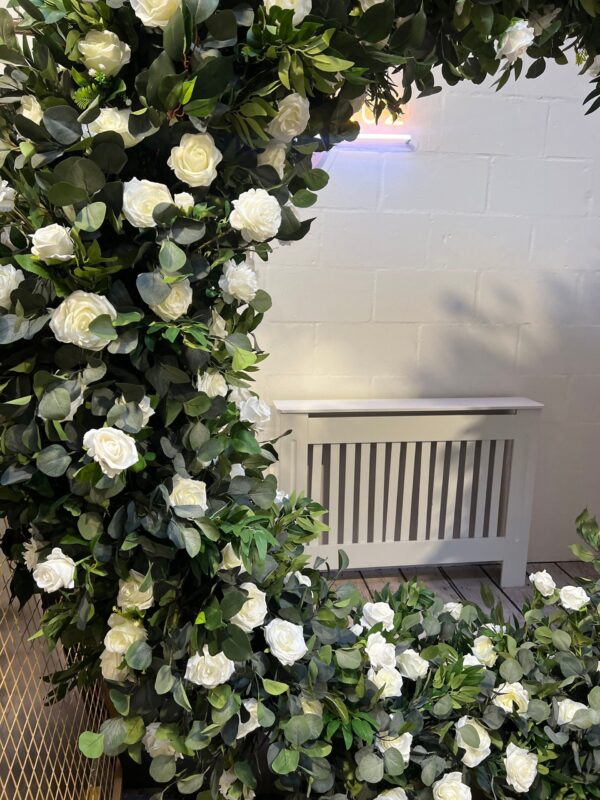 Green and White Moongate Wedding Flower Arch - Image 3