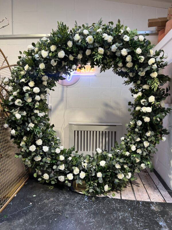 Green and White Moongate Wedding Flower Arch - Image 6