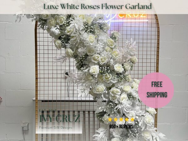 LUXE White Roses Garland Wedding Backdrop