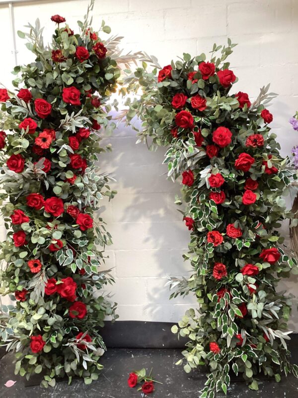 Red Flower Wedding Pillars Free Standing- Set of 2 - Image 2