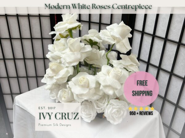 Wedding White Roses Low Flower Centrepiece