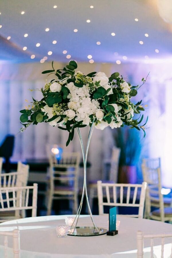 White Roses Green Foliage Wedding Table Centrepiece - Image 4