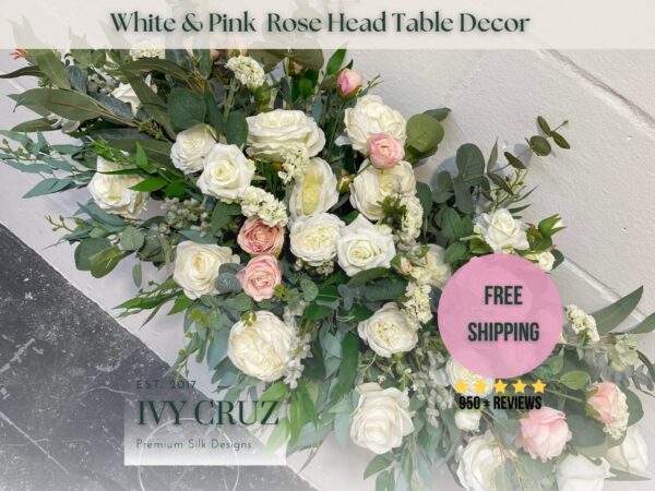 White and Pink Rose Wedding Flower Centrepiece