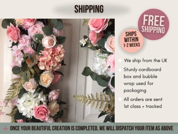 Pink and Gold Artificial Flower Wedding Garland - Image 5