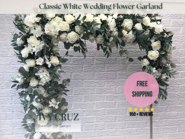 Classic White Roses Wedding Flower Garland