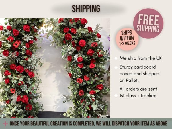 Red Flower Wedding Pillars Free Standing- Set of 2 - Image 4