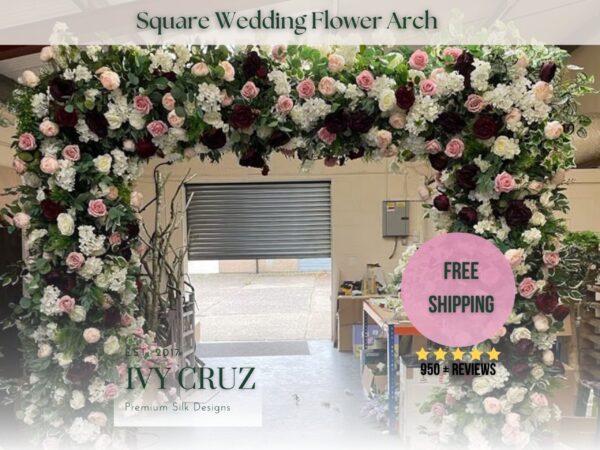 Luxurious Square Wedding Flower Arch Burgundy Roses